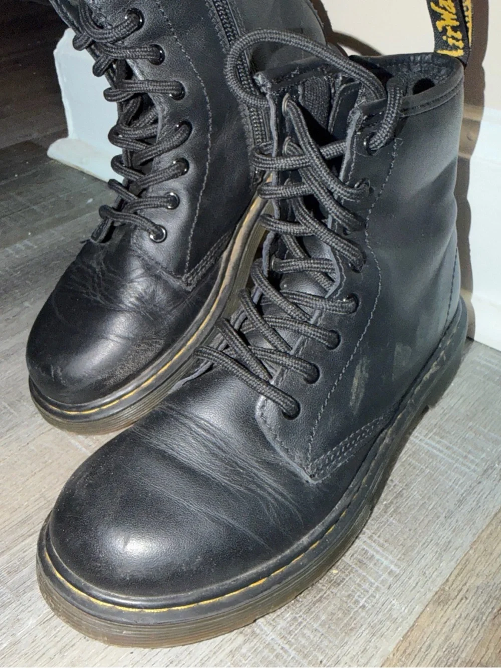 Dr. Martens Black Leather Kids Lace-Up Ankle Boots